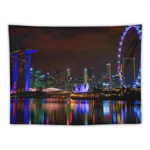 Tapestries Colorful Singapore Skyline By Night Tapestry Home Supplies Mushroom Korean Room Decor Aesthetic