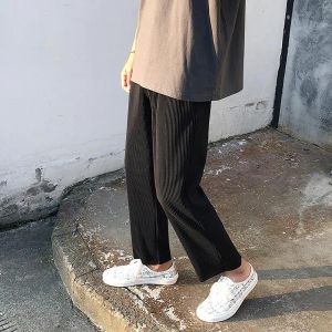 Mens Pants Pleated Straight Loose Ice Silk Trousers Fashion Elastic Waist Casual Pant Men Streetwear Wide Leg S-Xl Drop Delivery Appar Dhs34