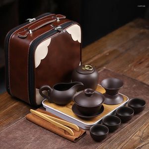 Teaware Sets Vintage Purple Sand Japanese Tea Set Chinese Teapot Home Travel Portable Kit Stoare Pot And Cup Handbag