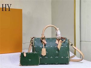 Designer Luxury 25 Hand Bag M41528 2 Way Women Ravel Leather Boston Bag Canvas Shoulder Bag Green