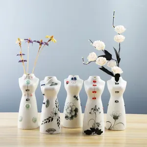 Vases Desktop Floral Ware Vase Gift Hand-painted Cheongsam El Decoration Ceramic Dry Flower