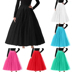 Kjolar för kvinnor tyll kjol midi retro hög midja tutu lång klänning underskirt rave