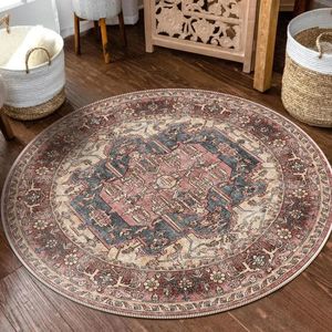 Foldable Machine Washable Vintage Round Living Room Carpet Decoration Coffee Tables Bedroom Plush Mat Fluffy Rug 240401