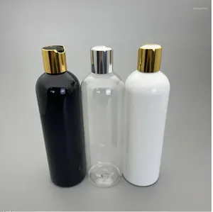 Depolama şişeleri 15pcs 300ml disk üst kapak yuvarlak omuz şişesi beyaz berrak siyah evcil duş jel losyon plastik şampuan için boş