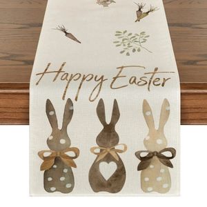 Morötter Rabbit Bunny Happy Easter Table Runner With Placemat Spring Summer Seasonal Holiday Kitchen Dining Decortion 240325