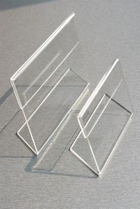 Akryl T1 3mm Clear Plastic Table Sign Tag Label Display Papper Promotion Korthållare Små L -form står 50st300S3305254