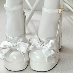 BOMBAS Y2K COREAN ELEGENTE Branco salto lolita Mary Jane Sapatos estéticos japoneses góticos kawaii salto alto plataforma feminina calcanhada fofa sapato