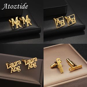 Atoztide moda personalizado nome abotoaduras para camisa masculina botões de punho carta iniciais jóias presentes de casamento acessórios 240320