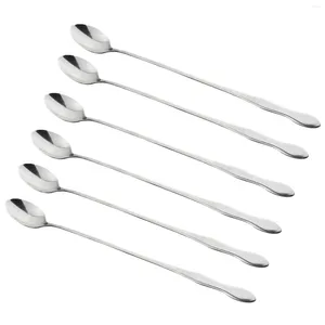 Tea Scoops 6PCS 26 Cm Long Handle Silver Spoon Stainless Steel Spoons Coffee Ice Honey Soup Kitchen Tableware