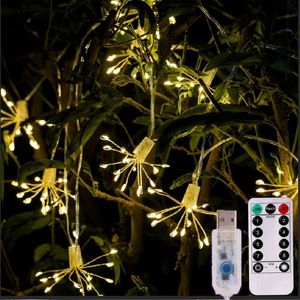 LED -strängar Firework Lights Christmas Dandelion Garland String Fairy For utomhus inomhushemfönster Holiday Decors Fjärrkontroll YQ240401