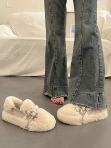 Flats mokasyny futrne buty dla jesiennych okrągłych palców platforma Modis swobodne sneakery żeńskie jesienne zimowe nowe mokasyny pnącza 2023 leis