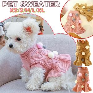 Dog Apparel 1PC Pet Autumn And Winter Thickened Warm Pink Coffee Ball Knit Pullover Sweater Dress For Small Medium Dogs