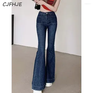 Frauen Jeans CJFHJE Frühling Designer Vintage Flare Hosen Frauen Taschen Koreanischen Stil Mode Weibliche Taste High Street Kausal Lange