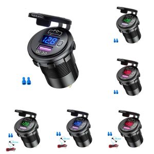 2024 Quick Charge PD USB Type C Car Motorcycle Charger Socket 12V/24V Qc3.0 Power Outlet With LED Voltmeter Switch Fast Charge