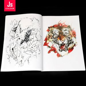 A4 Tattoo Book Pattern Long Flower Tiger God Fish Dragon Colored Black Manuscript Traditional Chinese Album Body Art 240318