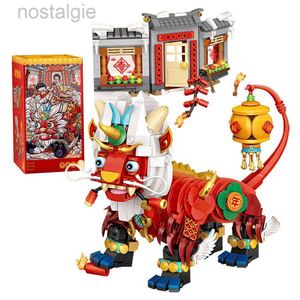 Blöcke Chinesische alte Legende Nien Tier Tier Modell Mini Bausteine Jahr Monster pädagogisches Puzzle Spielzeug für Kinder Neujahr Geschenke 240401