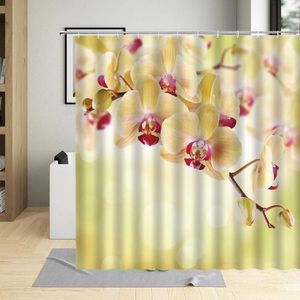 Tende da doccia Tenda Tulipano Orchidea Colorati Fiori bianchi viola Bagno Tessuto decorativo artistico Tessuto impermeabile con gancio in poliestere