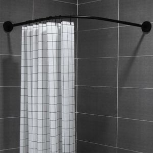 Haste de cortina de chuveiro de canto extensível, 304 25mm, haste preta em forma de l, trilho de aço inoxidável, barra de porta de banho, 4 tamanhos 240320