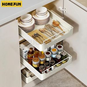 Kitchen Storage Rack With Slide Rails Pull-Out Drawer Type Tray Multifunctional For Household