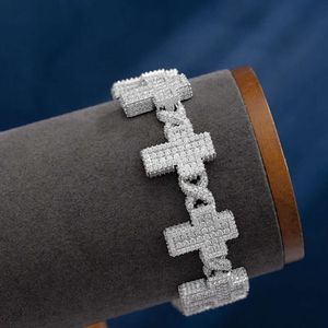Custom Cross Charm Baguette Moissanite Diamond Bracelet Rapper Hiphop Jewelry Iced Out Moissanite Bracelet Men