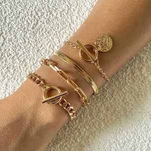 Chain Bohemian Multilayer Geometric Justerable Armband för Womens Punk Fashion Flat Snake Chain Hollow Metal Set Armband For Girls Jewelry Gifts Q240401