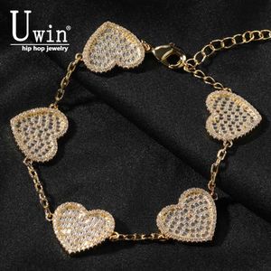 Catena UWIN 5 Bracciale a cuore Iced Baguettecz Cubic Zirconia Moda Lusso Gioielli Hip Hop Q240401