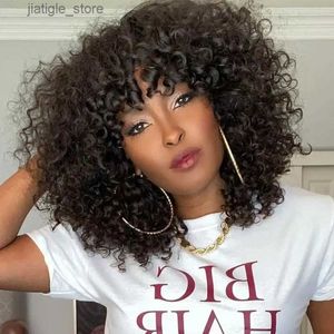 Syntetiska peruker Black Pearl Jerry Curly peruk med lugg Human Hair Glueless peruker Korta Pixie Bob Skär Human Hair Wigs With Bangs Highlight Bob Wig Y240401