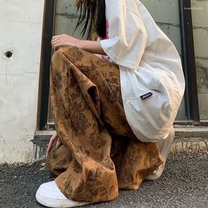 Women's Pants Lucyever Summer Thin Retro Corduroy Women Harajuku Printed Baggy Wide Leg Trousers Teen High Street Unisex Hip Hop