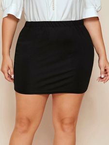 Plus size elegante verão sexy cintura elástica curto casual sólido preto trabalho escritório shorts grande feminino 6xl 7xl 240322