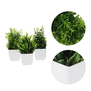 Decorative Flowers 3 Pcs Fake Plant Simulated Potted Office Artificial Plants Indoor Small Pp Mini