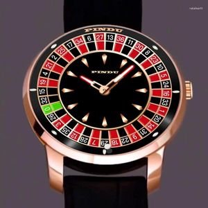 Armbanduhren PINDU Design Mechanische Uhr NH35 Rotierendes Zifferblatt Las Vegas Roulette Desktop-Thema Automatische Männer Diamant Leuchtzeiger