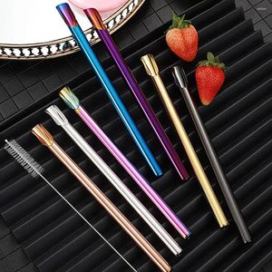 Spoons Reusable 304 Stainless Steel Straw Spoon Creative Colorful Washable Drinking Stirring Bar