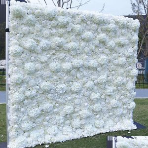 Wedding Decorations 8X8Ft White 3D Rose Flower Wall Made With Fabric Rolled Up Artificial Flowers Arrangement For Backdrop Decoratio Dhtwj