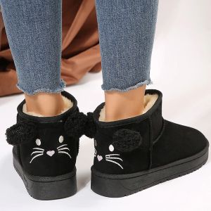 Boots Lucyever Cute Cartoon Platform Snow Boots Women Thick Plush Cotton Padded Shoes Woman 2023 Winter Flat Heels Ankle Boots Female