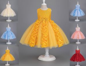 Beleza Céu Azul Rosa Amarelo Vermelho Jóia Vestidos de festa/aniversário de meninas Vestidos de desfile de meninas Vestidos de flores para meninas Saias do dia a dia para crianças SZ 2-10 D401121