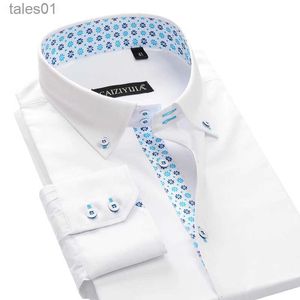남자 플러스 티 폴로 브랜드 면화 플로럴 프린팅 남성 드레스 셔츠 긴 소매 버튼 아래로 슬림 한 남성 스마트 캐주얼 비즈니스 포르마 셔츠 의류 yq240401