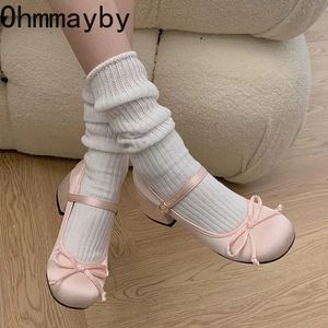 2024 frühling Herbst Mary Jane Schuhe Mode Flache Runde Kappe Mittlere Ferse Schuhe Damen Elegante Outdoor Einzelnen Pumpen Schuhe 240322