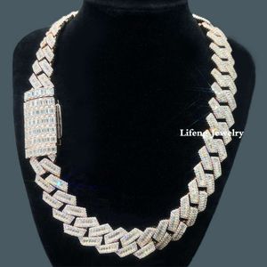 Luxury High-end Personalized Fashion 18mm Chain Necklace Rose Gold Plated Hip-hop Baguette Moissanite Cuban Link Chain for Men