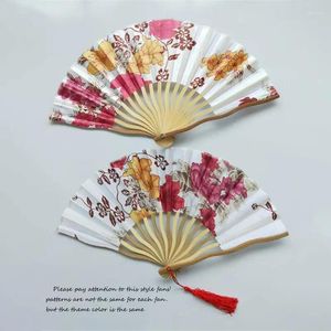 Decorative Figurines Hand Fold Fan Vintage Style Bamboo Wood Silk Flower Japanese Chinese Artificial Wedding Girl Man Dance Decorate Home