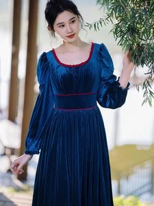 Casual Dresses Aigyptos Spring Fall Winter Maxi For Women French Vintage Elegant Slim Square Neck Long Sleeve Velvet Princess Dress