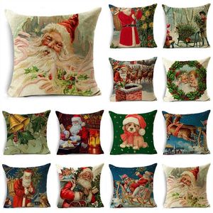 Pillow Christmas Throw Covers 40/45/50cm Santa Sending Presents Xmas Reindeer Sleigh Pillowcase For Sofa Couch Home Decor