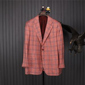 Men Blazers Autumn Cashmere Silk Linen red orange kiton Suit Jacket