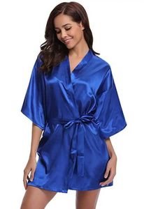 Sexy pijamas rb032 2018 nova seda quimono túnio de banho feminino feminino mantos de dama de honra sexy vestes azuis marinho cetim manto de túmulos de roupão 2404101