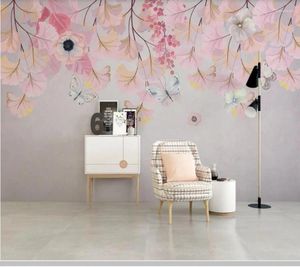 壁紙Papel de Parede Modern Plant Pink Flower3D Wallpaperリビングルームソファテレビの壁の子供用紙家庭装飾壁画