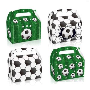 Present Wrap Soccer Party Treat Boxes 12pcs Football Cardboard Candy Cookies Box med handtag Goodie Favor Väskor för barnens födelsedag