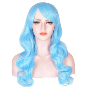 Perucas 70 cm de comprimento as mulheres onduladas azul -luz de cabelo sintético para festa de anime Cosplay Wig