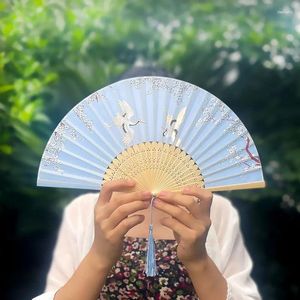 Dekorativa figurer Ancient Style Folding Fan Silktyg Liten kinesisk bambu Craft Gift Japanese Classical Dance Children