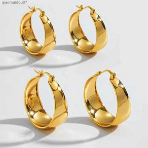 Charm 25/30mm stainless steel gold-plated smooth wide hoop earrings suitable for women. Large circular earrings declare jewelry giftsL2404