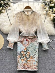 Basic Casual Dresses SINGREINY Splice Lace Embroidery Women Dress Summer 2022 Temperament Elegant Zipper Long Sleeves Ladies A Line Slim Chic yq240402