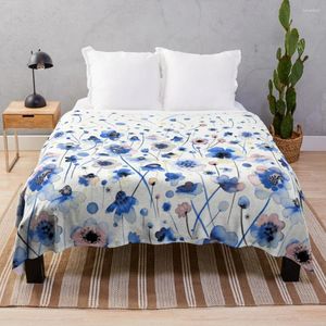 Blankets Soft Wildflowers Painted With Ink And Watercolor - Pastel Blue Throw Blanket